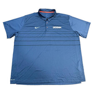 Nike UConn Huskies Shirt Mens 3XL Blue Striped Short Sleeves Polo NCAA Active